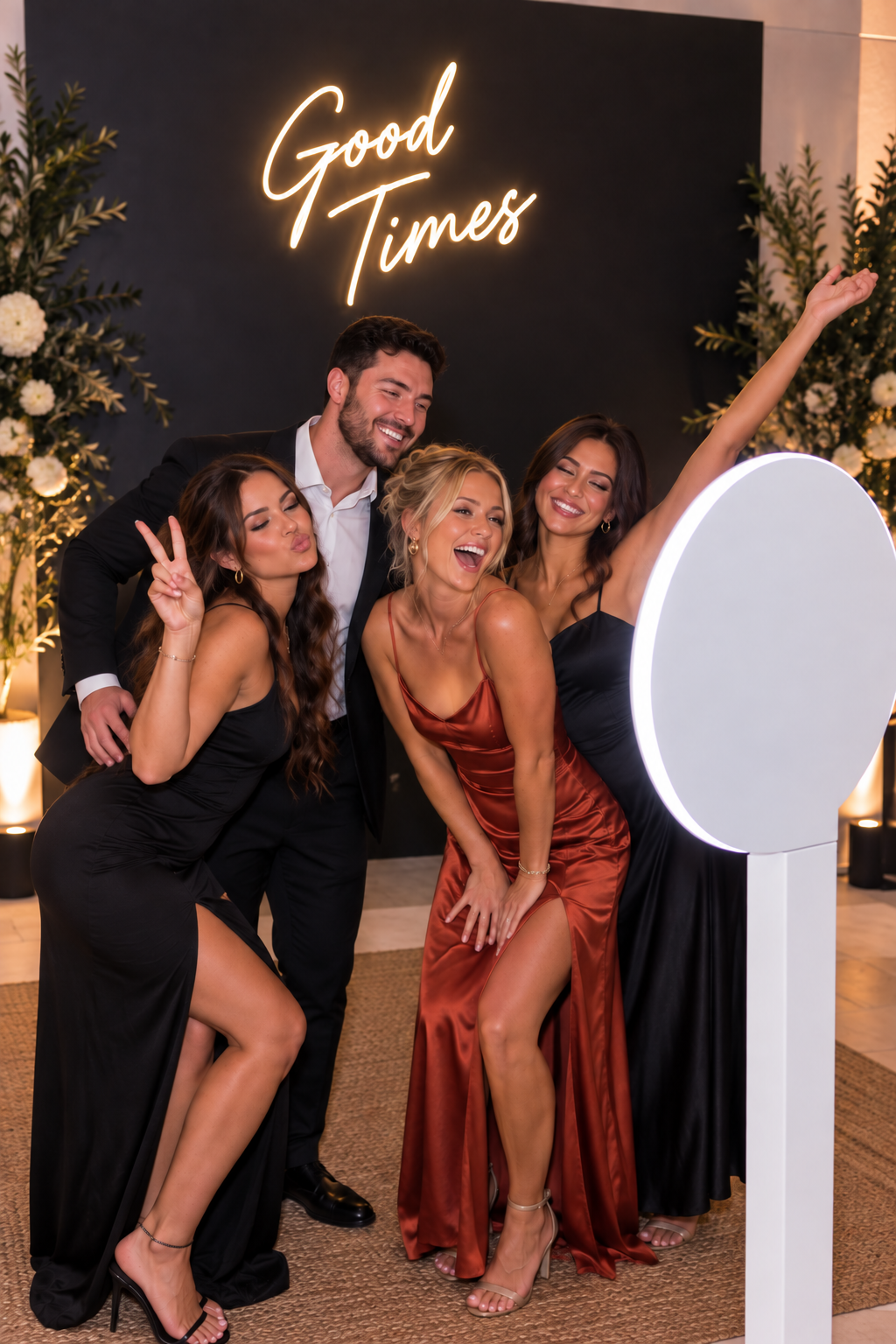 Digital selfie station touchscreen kiosk at an event